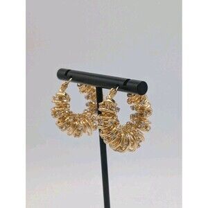 Coil Chunky 18k Gold Plated Twist Wire Crystal Cubic Zirconia Hoop Earrings